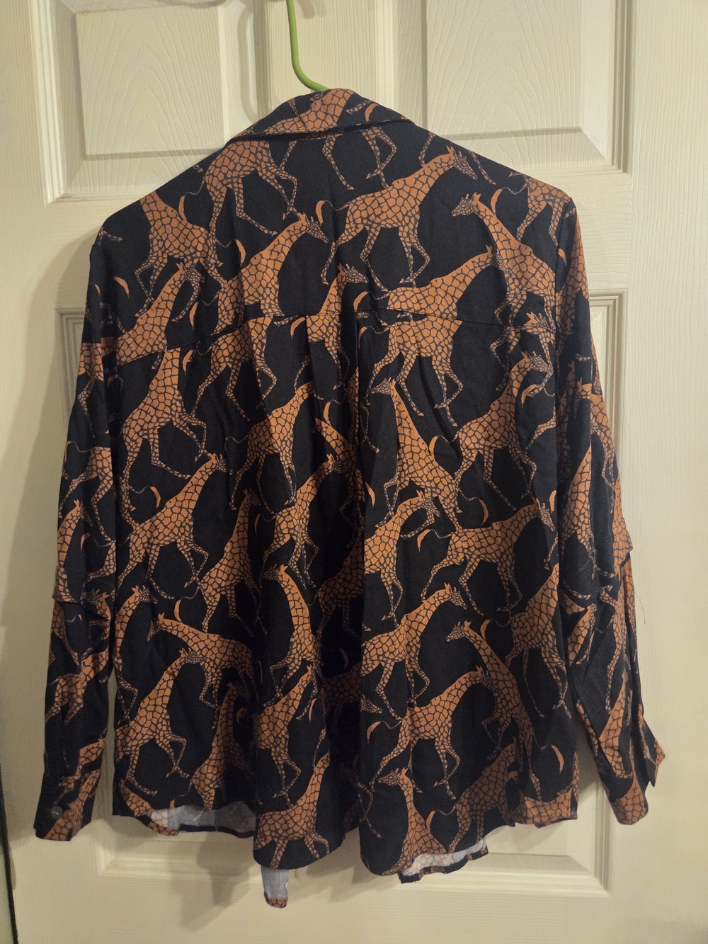 Black Button-Up Shirt with Tan Giraffe Print - Picture 2 of 3